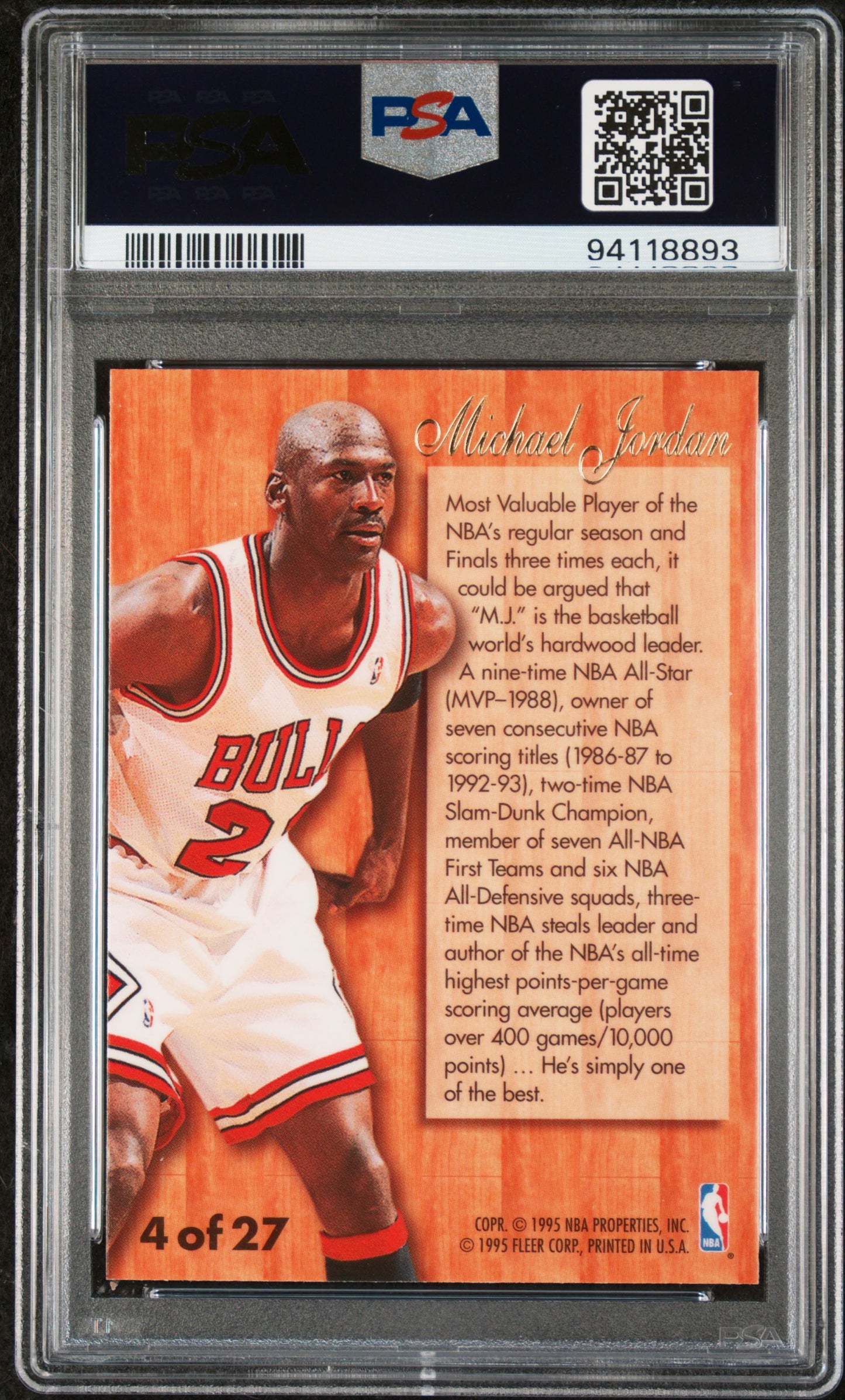 1995 Fleer Flair Hardwood Leaders Michael Jordan #4 PSA 8