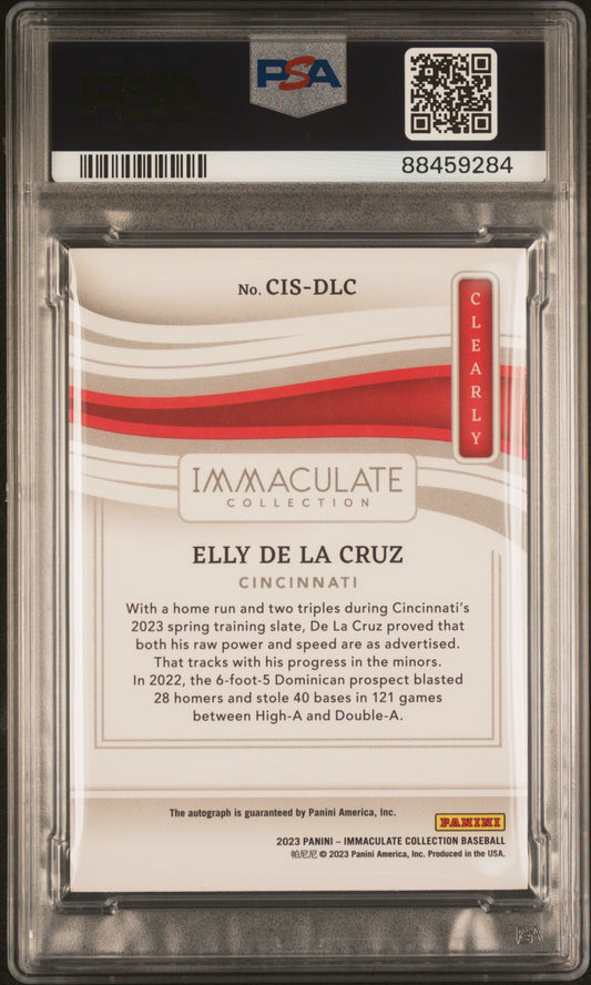 2023 Panini Immaculate Collection Clearly Immaculate Signatures Elly De La Cruz #CISDLC Red 14/35 PSA 8
