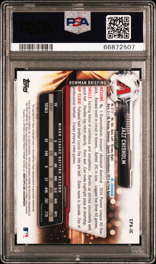 2017 Bowman Chrome Prospect Autographs Jazz Chisholm #JC PSA 10 Auto 10