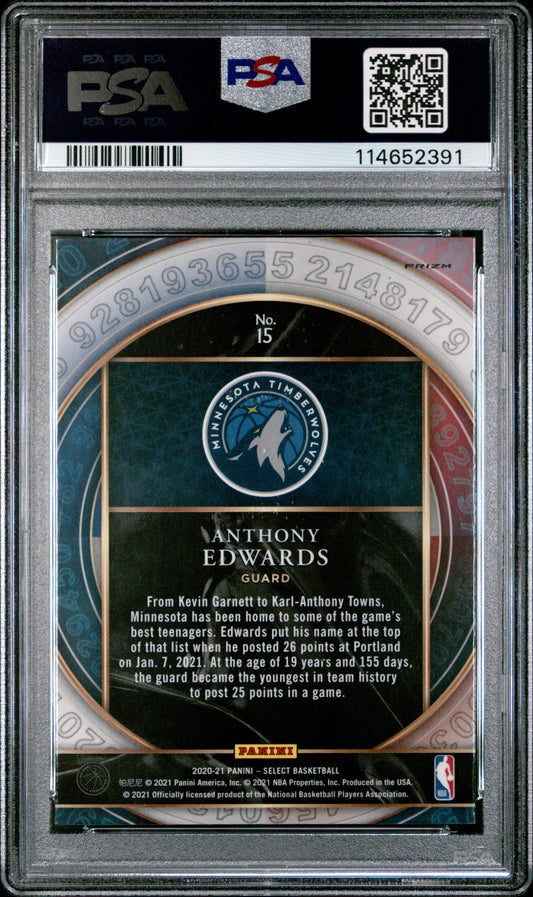 2020 Panini Select Select Numbers Anthony Edwards #15 Silver PSA 9