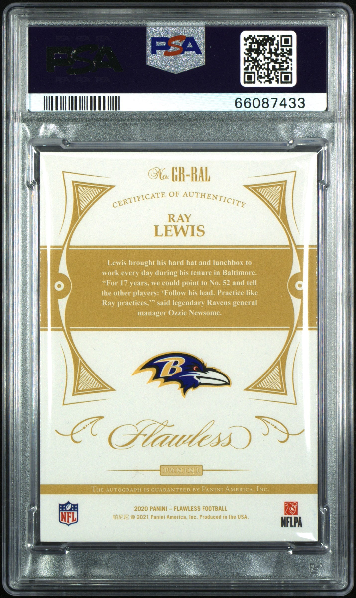 2020 Panini Flawless Greats Autographs Ray Lewis #GRRAL Emerald PSA 9