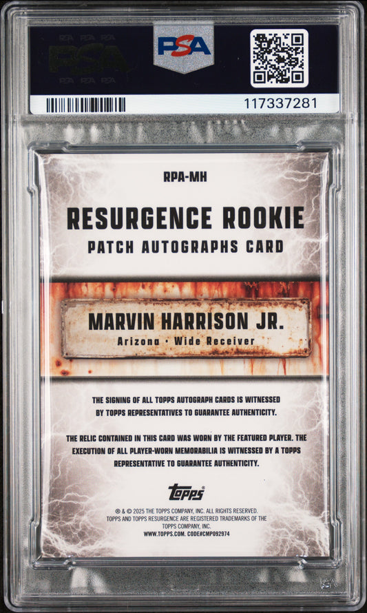 2024 Topps Resurgence Resurgence Rookie Patch Autographs Marvin Harrison JR. #RPAMH Rpa Purple 66/75 PSA 10