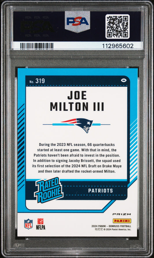 2024 Panini Donruss Joe Milton III #319 Optic Preview Pink PSA 10