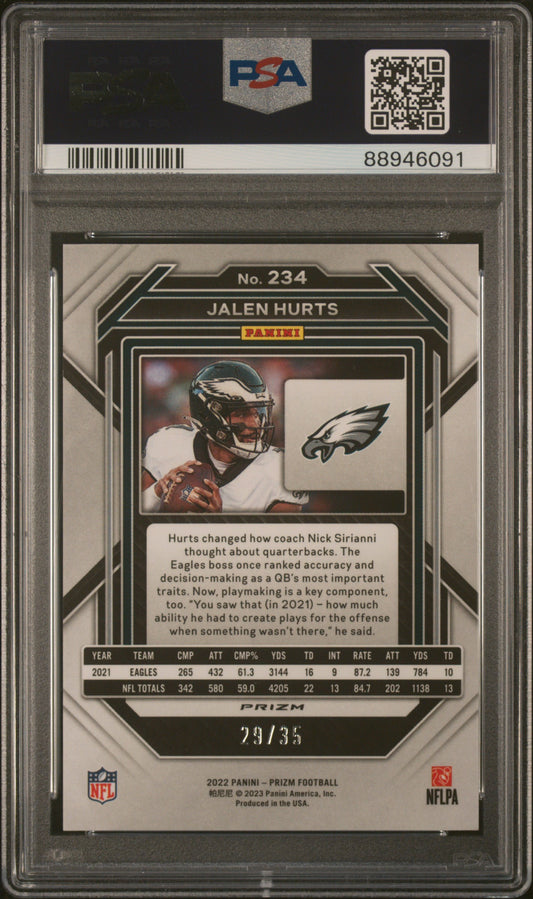 2022 Panini Prizm Jalen Hurts #234 No Huddle Purple PSA 9