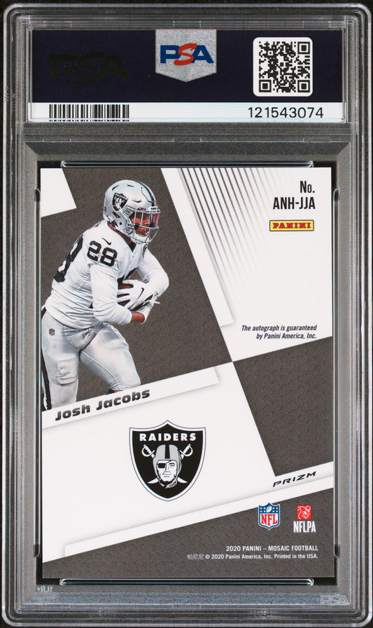 2020 Panini Mosaic Autographs No Huddle Josh Jacobs #ANHJJA PSA 9