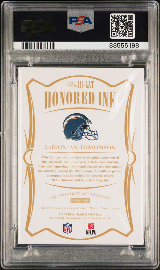 2020 Panini Flawless Honored Ink Ladainian Tomlinson #HILAT Ruby 4/5 PSA 10 Auto 10