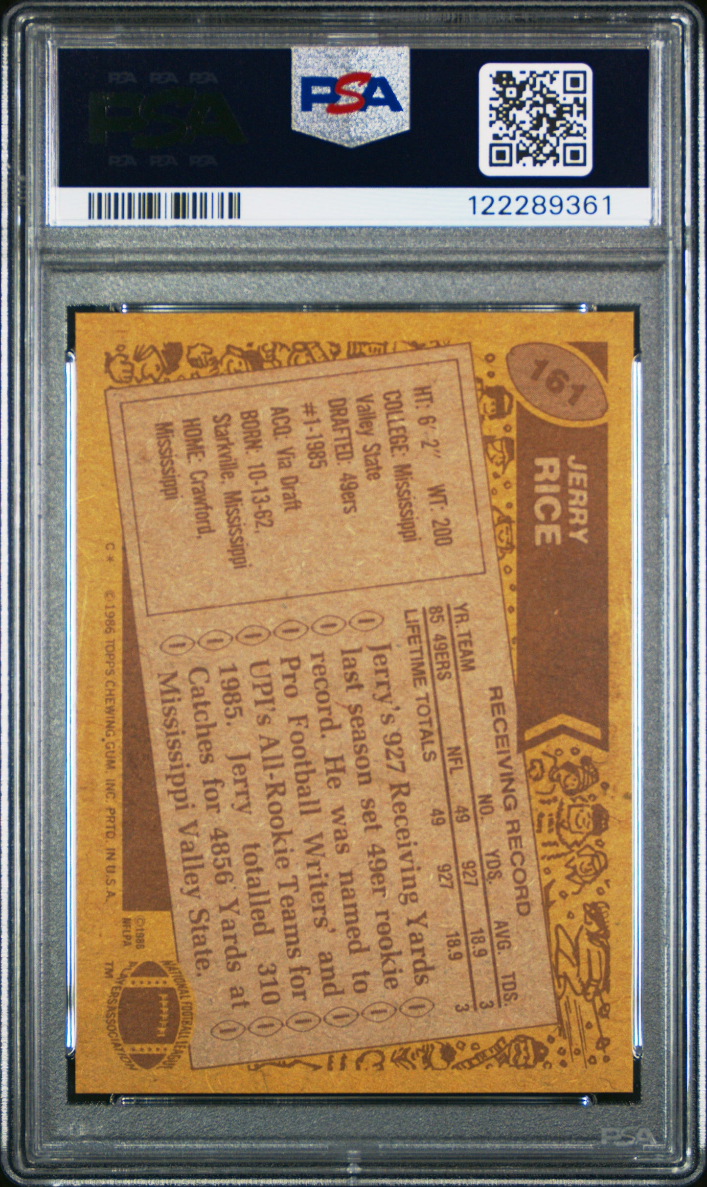 1986 Topps Jerry Rice #161 PSA 7