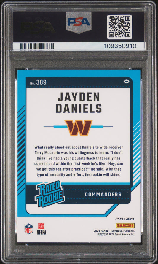2024 Panini Donruss Jayden Daniels #389 Optic Preview Blue Scope PSA 9