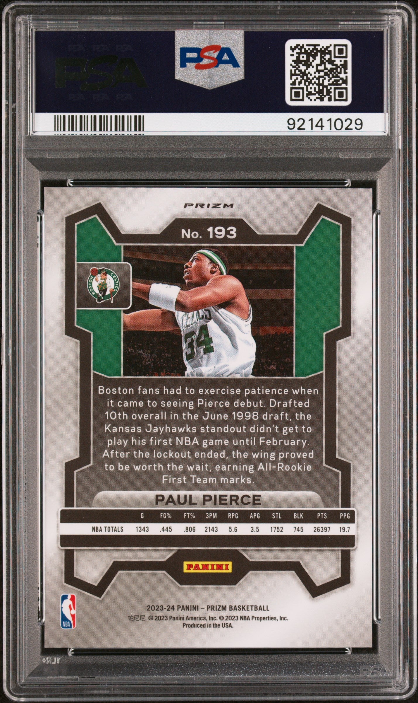 2023 Panini Prizm Paul Pierce #193 Glitter PSA 10