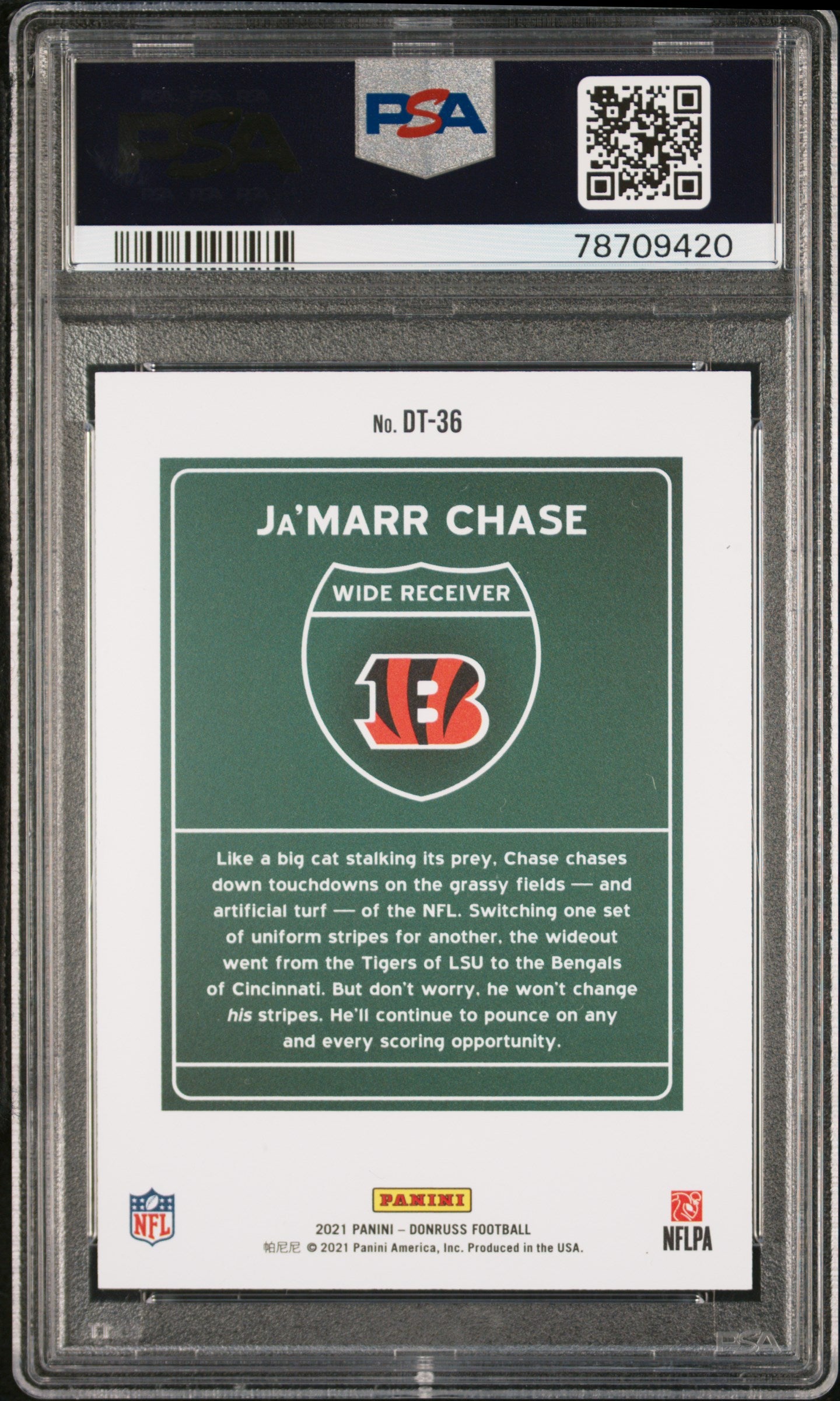 2021 Panini Donruss Downtown Ja'marr Chase #DT-36 Downtown! PSA 9