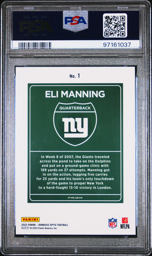 2023 Panini Donruss Optic International Downtown Eli Manning #1 PSA 10