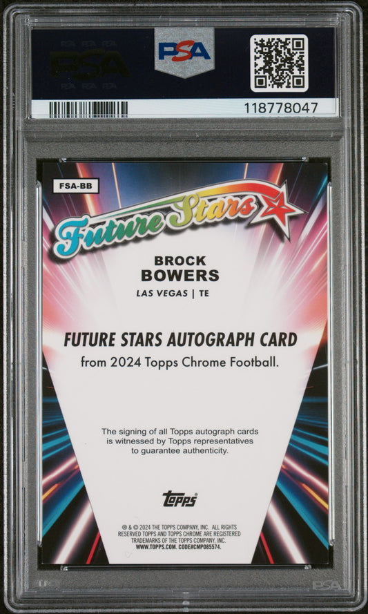 2024 Topps Chrome Future Stars Autographs Brock Bowers #FSABB Green Ref 64/99 PSA 9