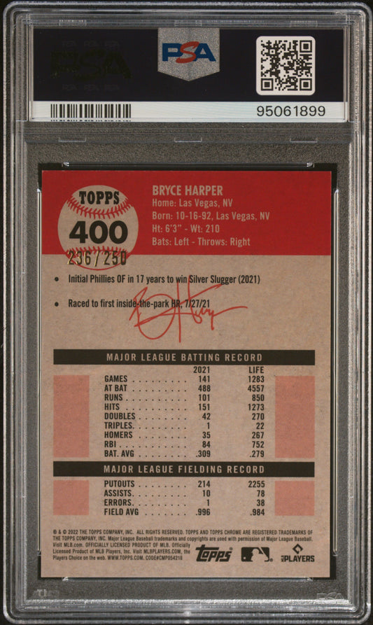 2022 Topps Chrome Platinum Anniversary Bryce Harper #400 Yellow Raywave Refractor PSA 10