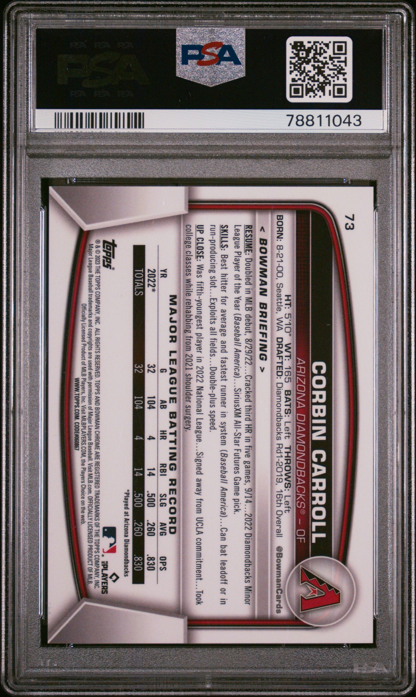 2023 Bowman Mega Box Chrome Corbin Carroll #73 Green Refractor PSA 10