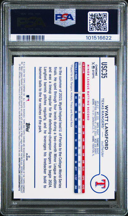2024 Topps Chrome Update Wyatt Langford #USC35 Aqua Refractor 045/199 PSA 9