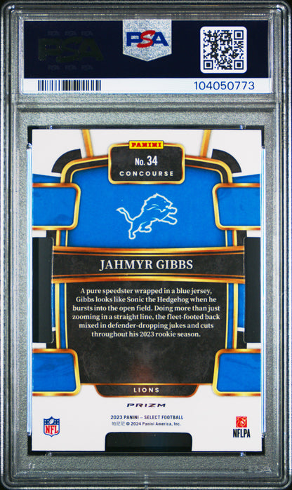 2023 Panini Select Jahmyr Gibbs #34 Die Cut Black & Green Prizm PSA 9