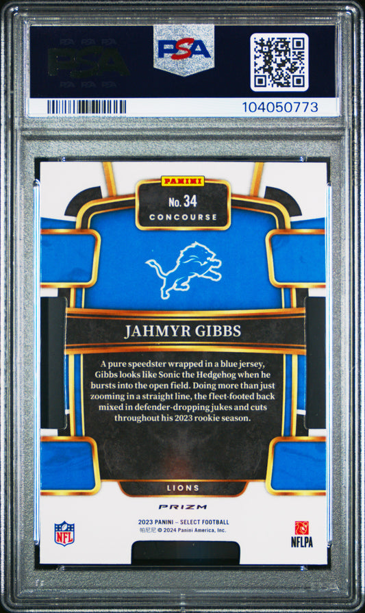 2023 Panini Select Jahmyr Gibbs #34 Die Cut Black & Green Prizm PSA 9