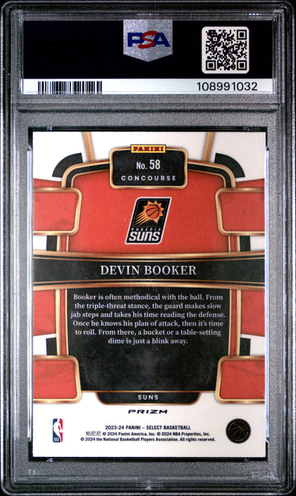 2023 Panini Select Devin Booker #58 Tiger Prizm PSA 10