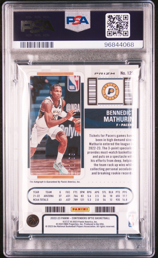 2022 Panini Contenders Optic Bennedict Mathurin #128 Autograph Red PSA 9