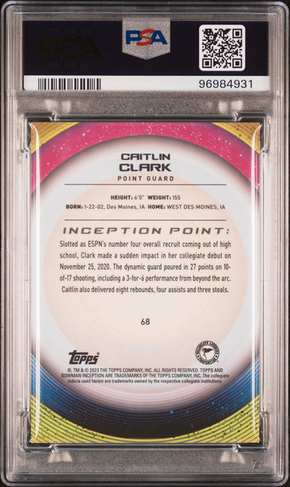 2022 Bowman University Inception Caitlin Clark #68 PSA 10