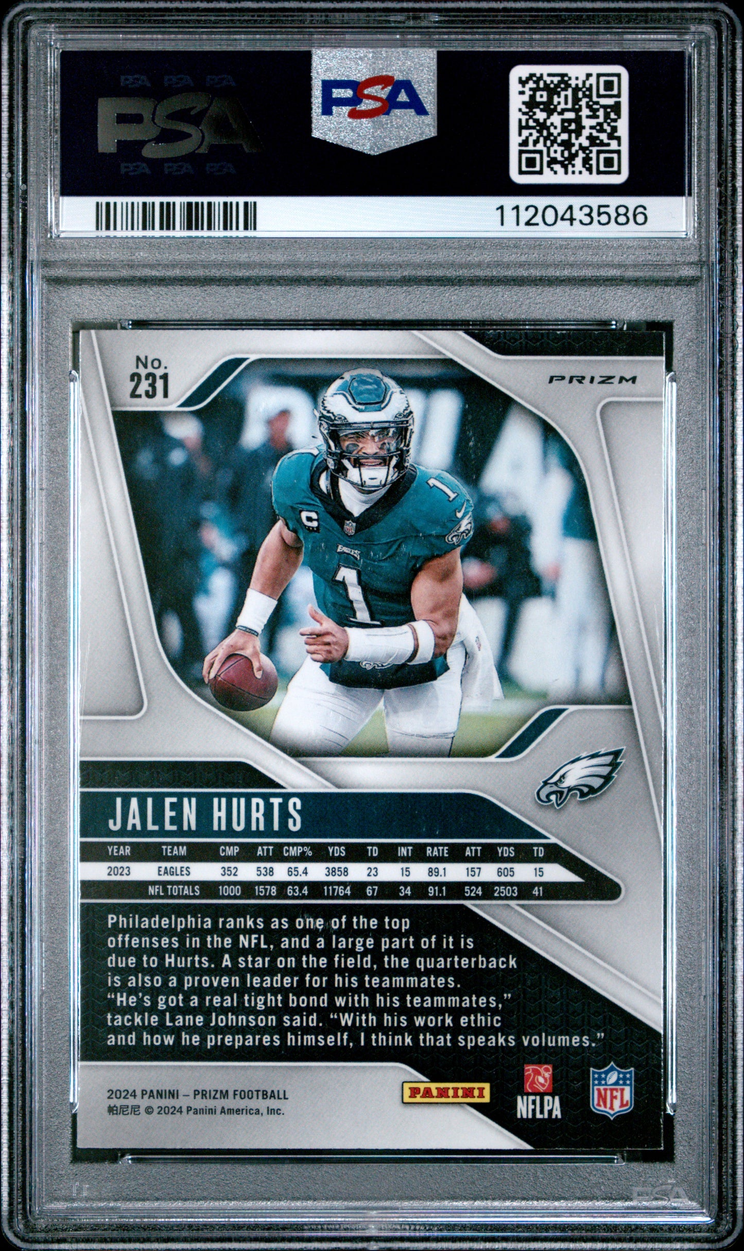 2024 Panini Prizm Jalen Hurts #231 White Sparkle PSA 9