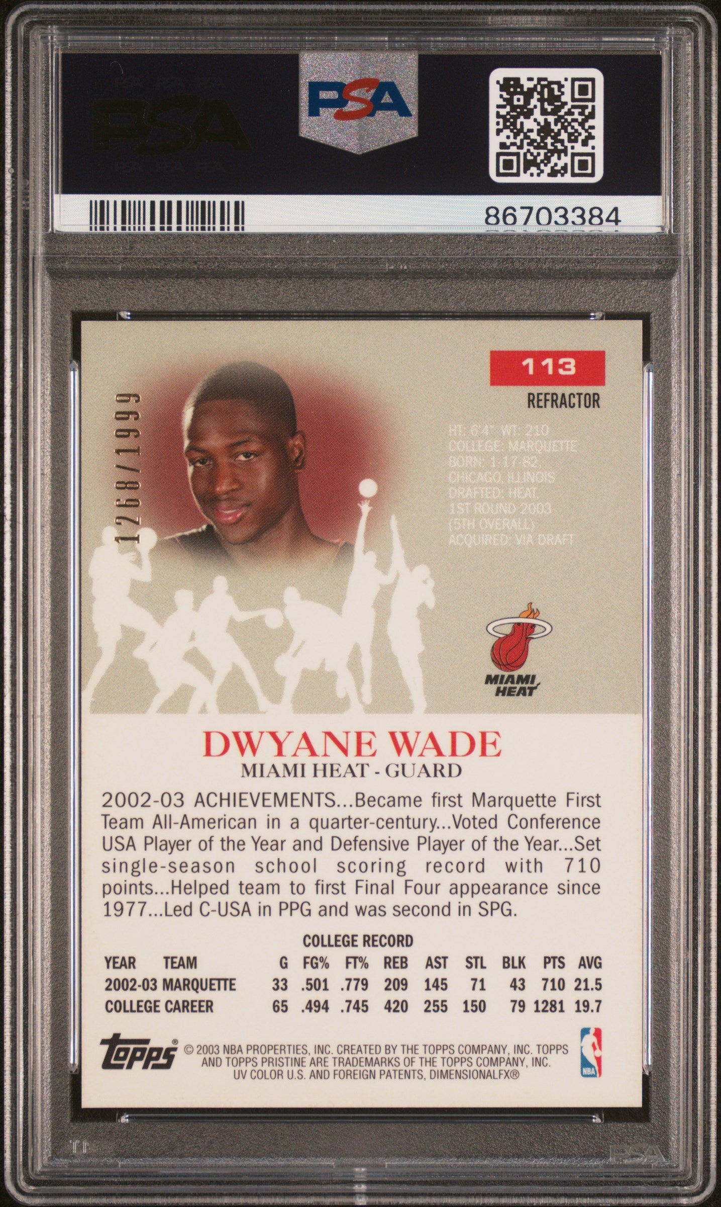 2003 Topps Pristine Dwyane Wade #113 Refractor PSA 8