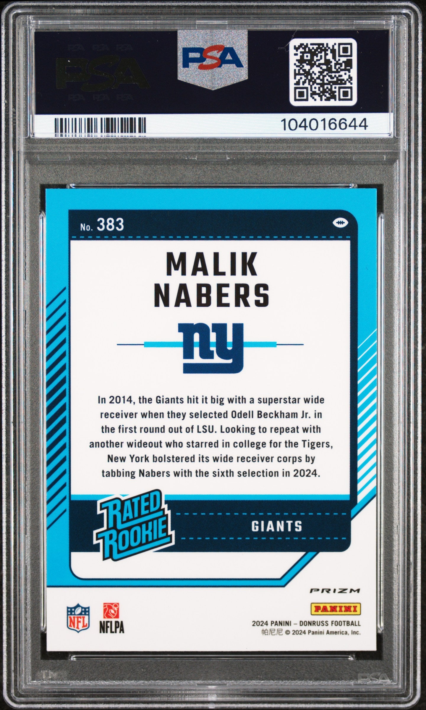 2024 Panini Donruss Malik Nabers #383 Optic Preview Red Pandora PSA 10