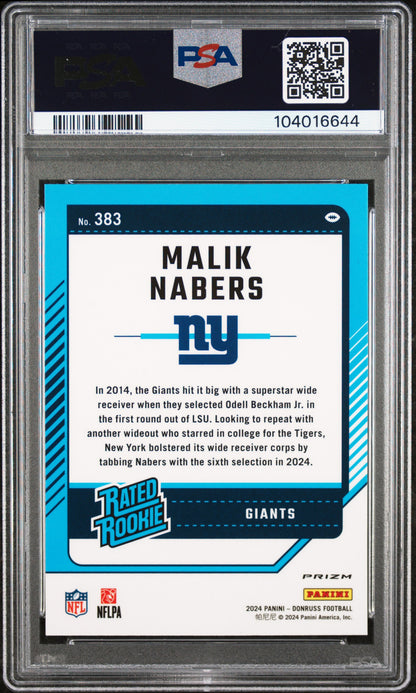 2024 Panini Donruss Malik Nabers #383 Optic Preview Red Pandora PSA 10