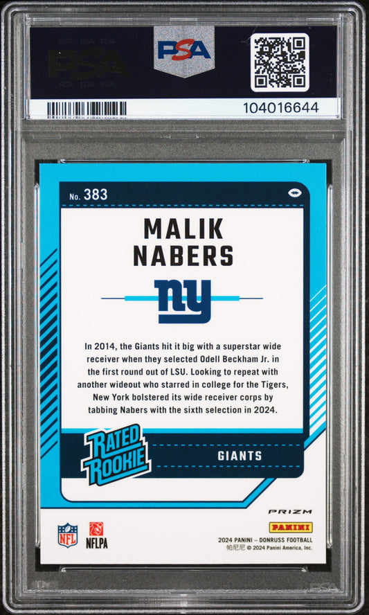 2024 Panini Donruss Malik Nabers #383 Optic Preview Red Pandora PSA 10