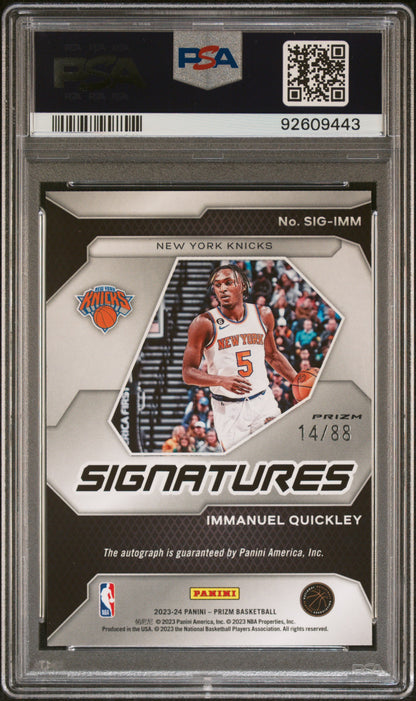 2023 Panini Prizm Signatures Immanuel Quickley #SIGIMM Choice PSA 10