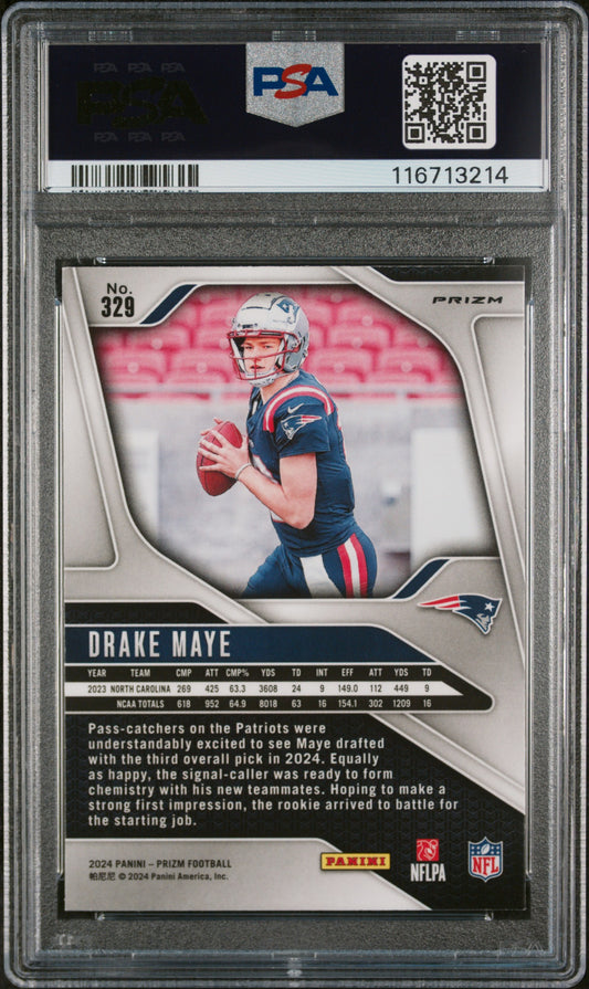2024 Panini Prizm Drake Maye #329 Black & White Checker PSA 9