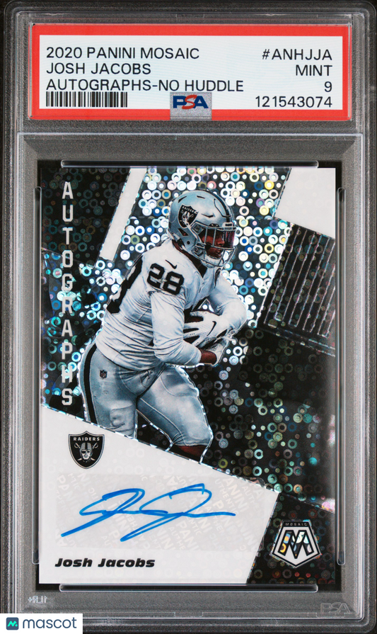 2020 Panini Mosaic Autographs No Huddle Josh Jacobs #ANHJJA PSA 9