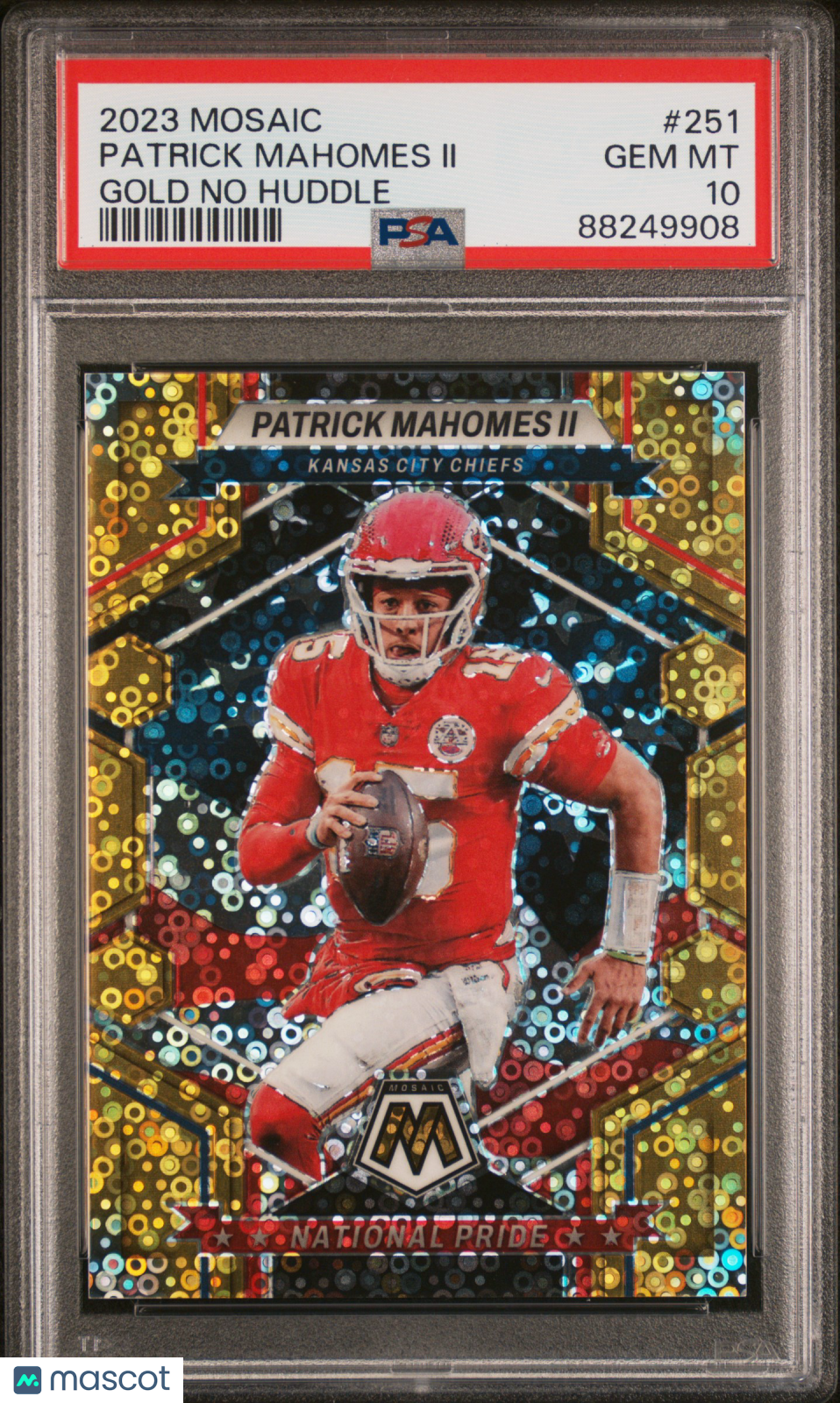 2023 Panini Mosaic Patrick Mahomes II #251 Gold No Huddle PSA 10