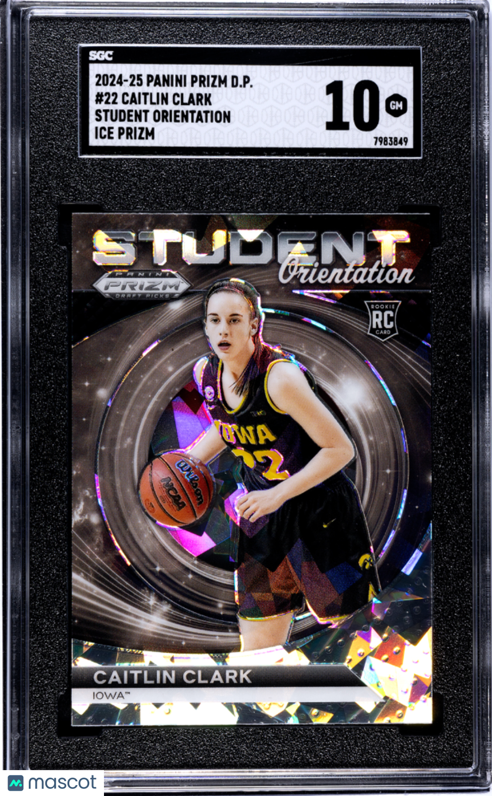 2024 Panini Prizm D.P. Caitlin Clark #22 Student Orientation Ice SGC 10