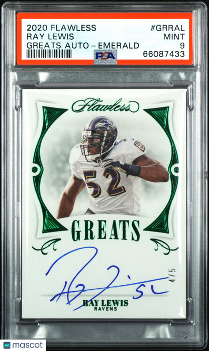 2020 Panini Flawless Greats Autographs Ray Lewis #GRRAL Emerald PSA 9