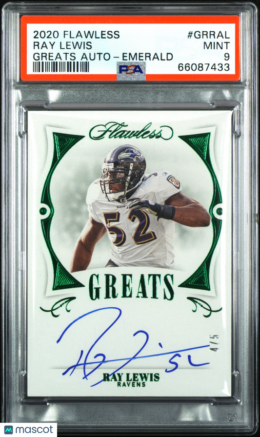 2020 Panini Flawless Greats Autographs Ray Lewis #GRRAL Emerald PSA 9