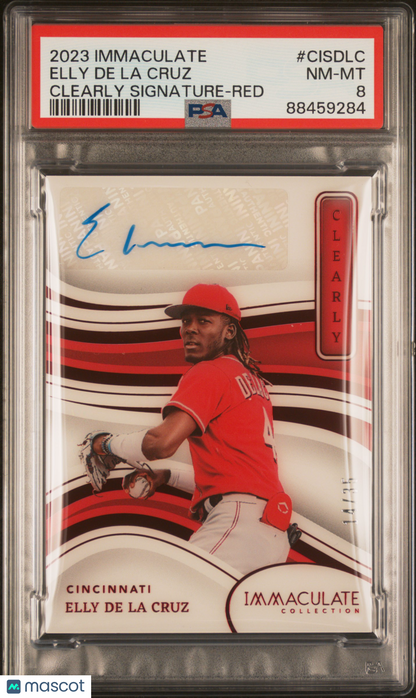 2023 Panini Immaculate Collection Clearly Immaculate Signatures Elly De La Cruz #CISDLC Red 14/35 PSA 8