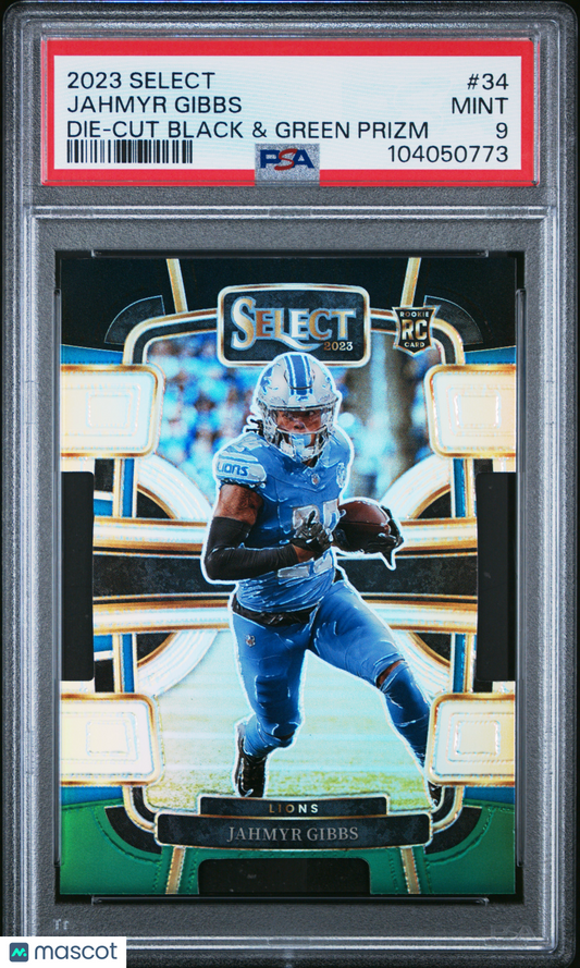 2023 Panini Select Jahmyr Gibbs #34 Die Cut Black & Green Prizm PSA 9
