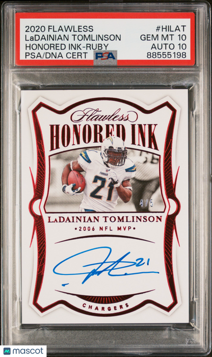 2020 Panini Flawless Honored Ink Ladainian Tomlinson #HILAT Ruby 4/5 PSA 10 Auto 10