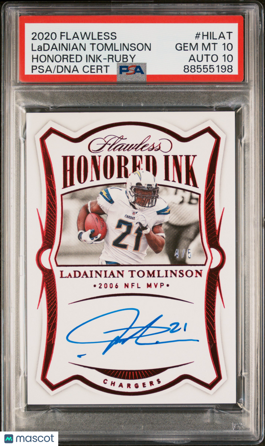 2020 Panini Flawless Honored Ink Ladainian Tomlinson #HILAT Ruby 4/5 PSA 10 Auto 10