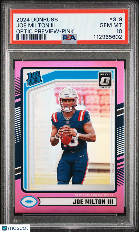2024 Panini Donruss Joe Milton III #319 Optic Preview Pink PSA 10
