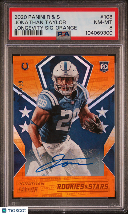 2020 Panini Rookies & Stars Jonathan Taylor #108 Longevity SIG Orange PSA 8