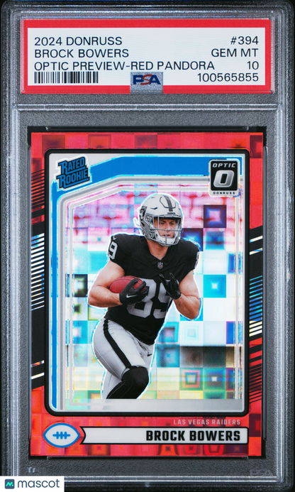 2024 Panini Donruss Brock Bowers #394 Optic Preview Red Pandora PSA 10