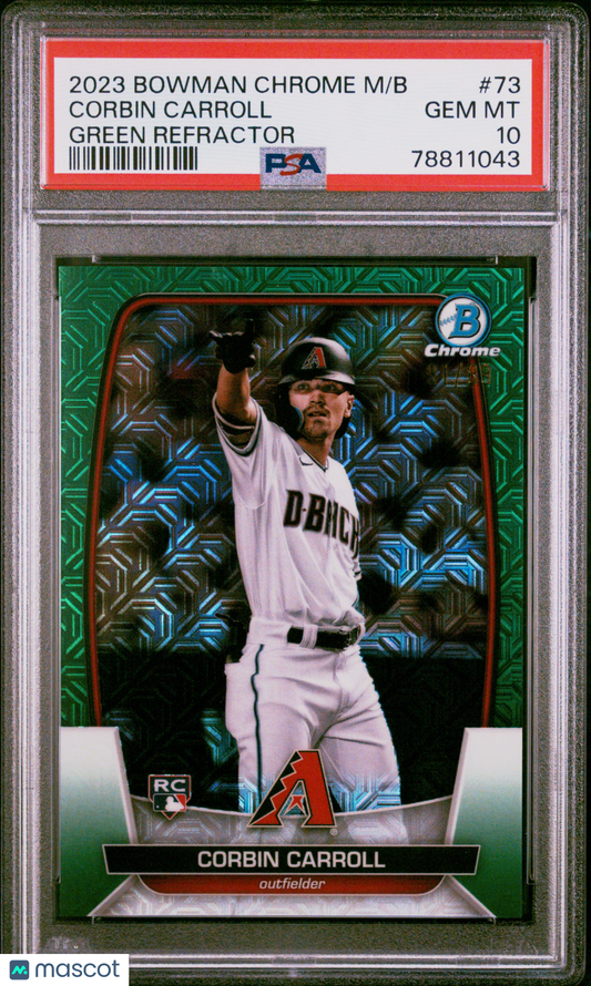 2023 Bowman Mega Box Chrome Corbin Carroll #73 Green Refractor PSA 10