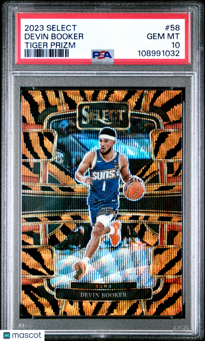 2023 Panini Select Devin Booker #58 Tiger Prizm PSA 10