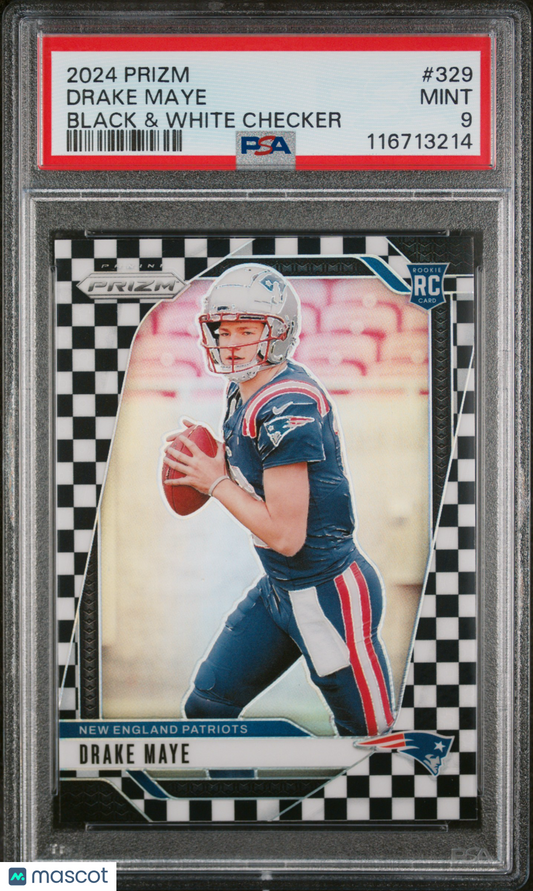 2024 Panini Prizm Drake Maye #329 Black & White Checker PSA 9