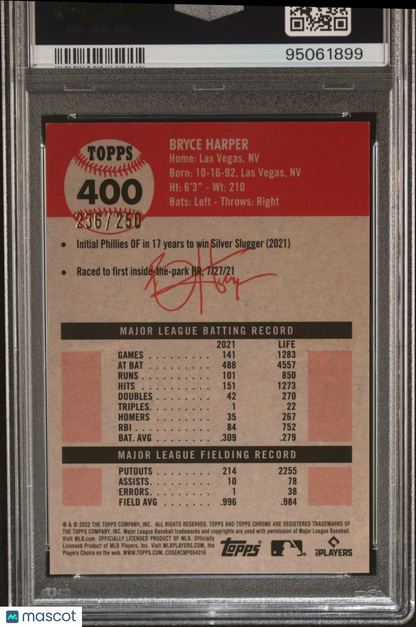 2022 Topps Chrome Platinum Anniversary Bryce Harper #400 Yellow Raywave Refractor PSA 10