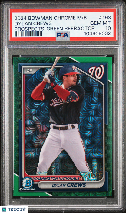 2024 Bowman Mega Box Chrome Prospects Dylan Crews #193 Green Refractor PSA 10